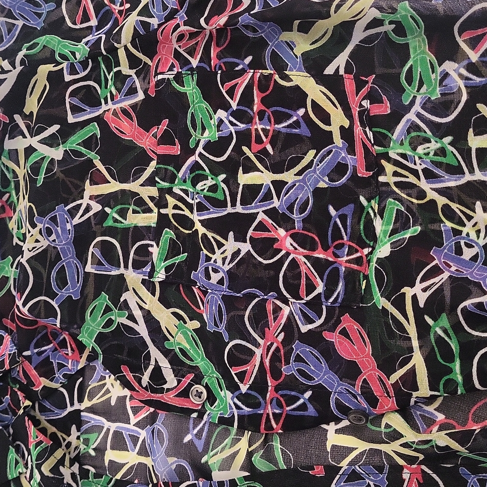 NWOT Banana Republic Multicolor Glasses Print Sheer Blouse, Size M - Picture 3 of 5